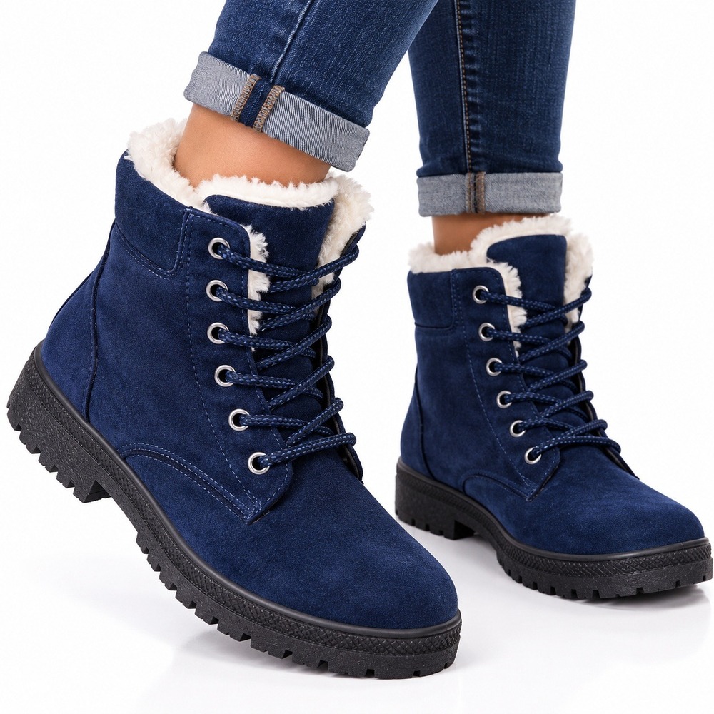 Dress First Womens Blue Suede Waterproof Snow Ankle Boots Faux Fur Lined Size 9